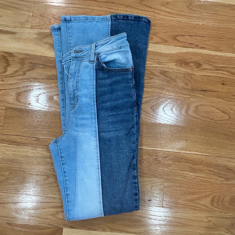 Super trendy flare two tone jeans